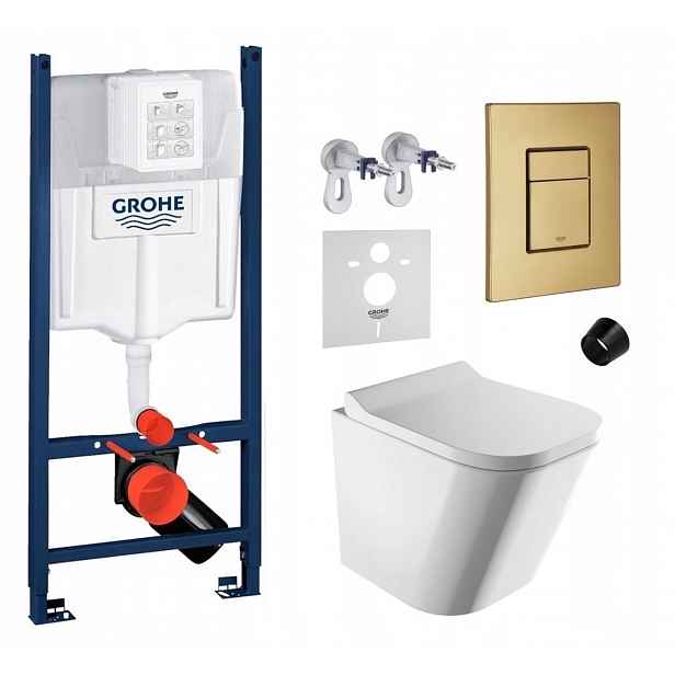 Sada Wc Grohe Rapid s mísou Wc Fontana a tlačítkem zlatá kartáčovaná