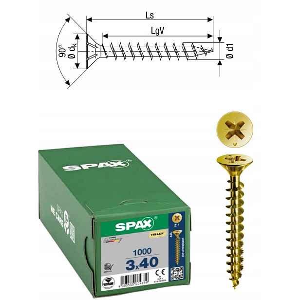 Univerzální šroub na dřevo (zlatý) Spax 3 x 40 mm Yello-x 1000 ks
