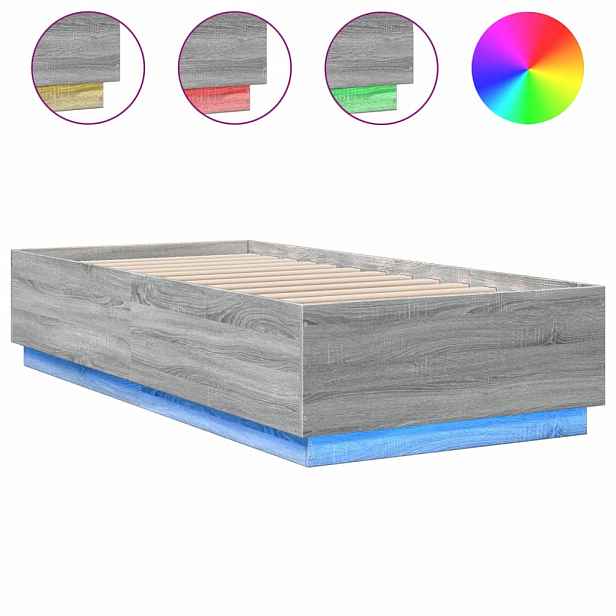 vidaXL Rám postele s LED osvětlením šedý sonoma 90 x 200 cm kompozit