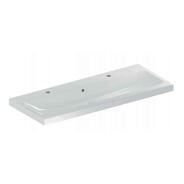 Geberit iCon - Dvojumyvadlo 120x48x16 cm, s přepadem, 2 otvory pro baterie, KeraTect, bílá 501.837.00.2