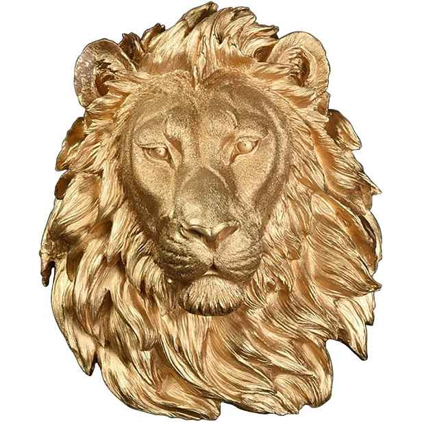 Hlava Lva Zlatá Nástěnná Socha 3D 42 cm Velká Figurka Ozdoba Lev Glamour