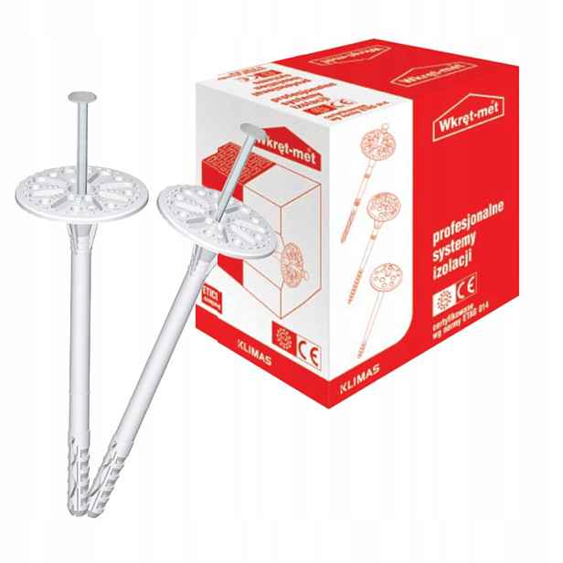 Rozpěrné Hmoždinky pro polystyren 10x220 mm Spojovací prvky dyble 100 kusů Klimas