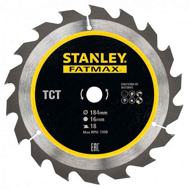 Stanley - Pilový kotouč na dřevo 184x16 mm, 18 zubů STA15360-XJ