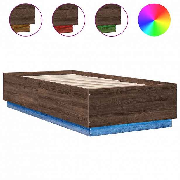 vidaXL Rám postele s LED osvětlením hnědý dub 90 x 200 cm kompozit