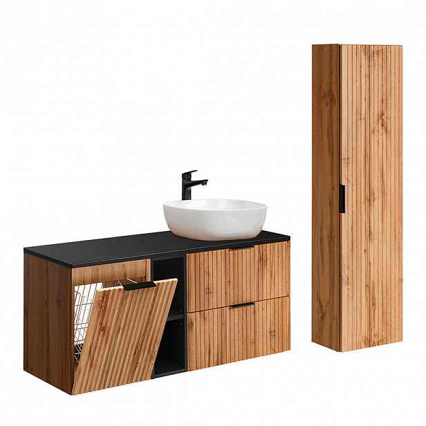 Petits-meubles KOUPELNOVÝ NÁBYTEK 120.8cm Adriel 2er-Set Dřevo a černá