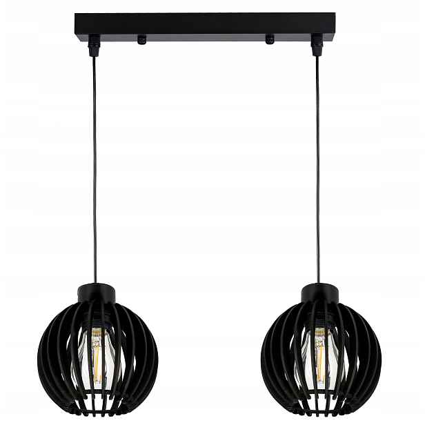 Černá závěsná lampa Zwis stropní lustr Loft stínidlo Dřevo kulička 2