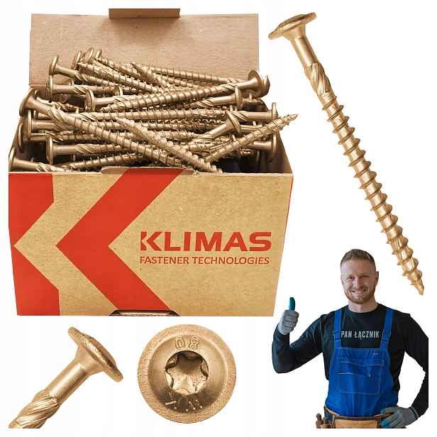 Tesařské Vruty Do Dřeva 6x80 Talířové Torx 100 Ks WKCP-06080 Klimas