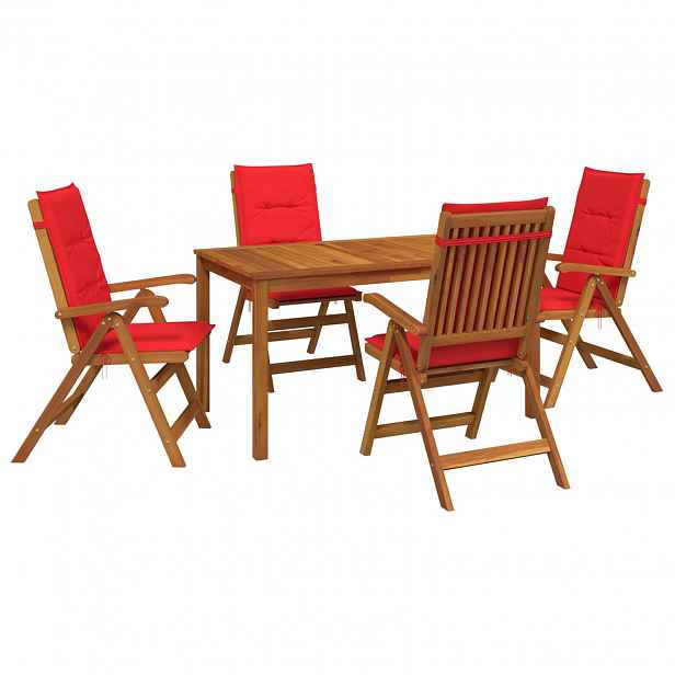 vidaXL 5-Piece Garden Dining Set 4místné Červená Masivní akátové dřevo