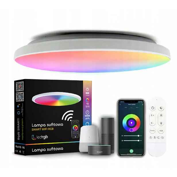 Lampa Stropní Svítidlo Led Rgb Bílá Cct 2700K-6500K Wifi Tuya Dálkový Ovladač Rf Aplikace