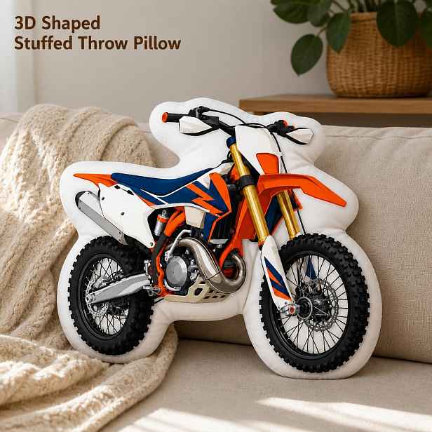 TEMU Motocyklový závodní sportovní dobrodružný offroad rychlostní výkonnost závodní akční 3D tvarovaný plyšový dekorativní polštář na házení, polštář