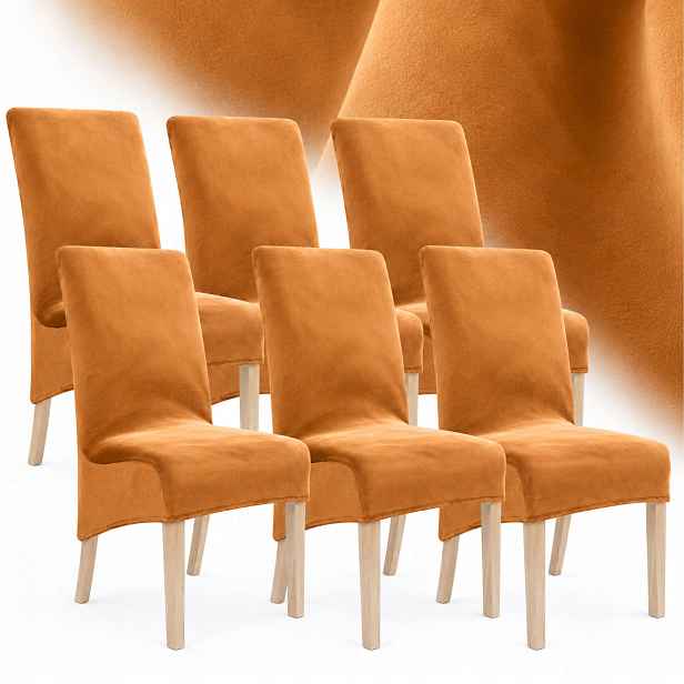 Potah Na Židli XXL Velur 6 Ks Plyš Elastický Univerzální Rudý