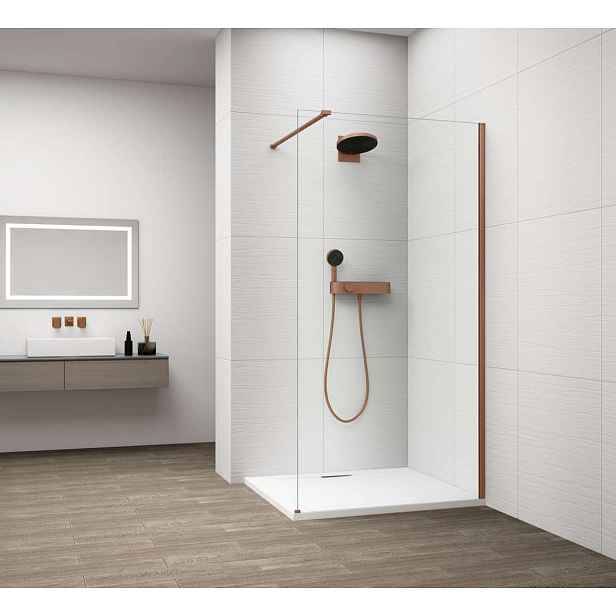 Polysan Esca - Sprchová stěna Walk-In 90x210 cm, Antidrop, sklo čiré/měď mat ES1090-09