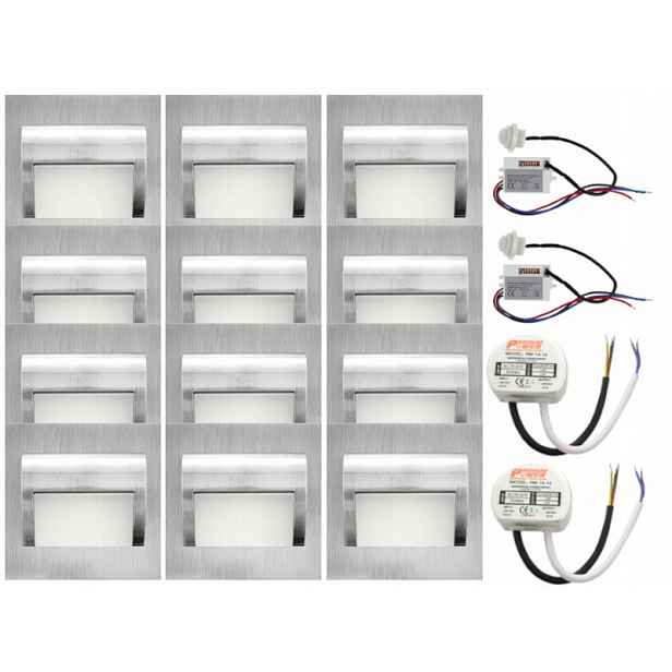 Sada Led schodišťové lampy 12x napájecí adaptér detektor