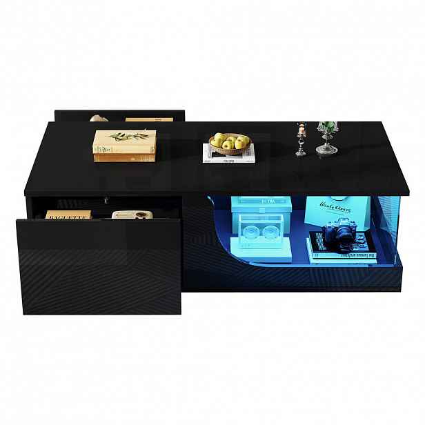 STILVORA KONFERENČNÍ STŮL v černé barvě se 2 zásuvkami a LED páskem, 100 × 50 × 30 cm
