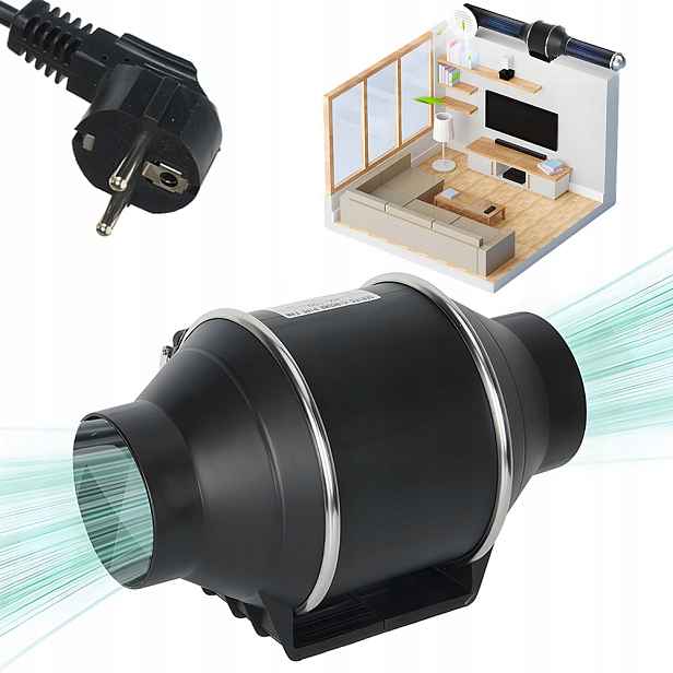 Ventilátor pro odsávání vzduchu, Tichý trubkový ventilátor 100 mm, pro domácnost