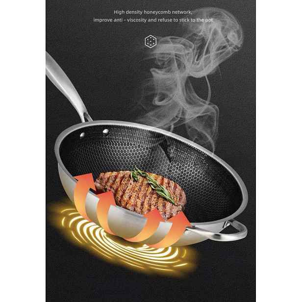 Wok 26 cm Nerezová Ocel Medová Plástev Indukce