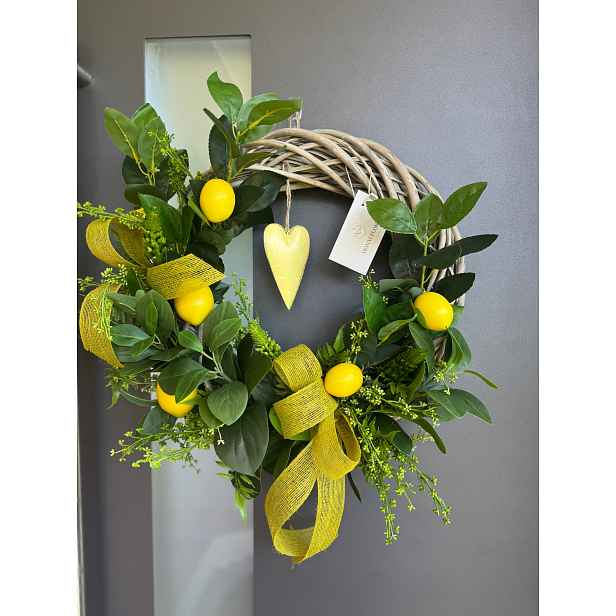 Květinový věnec 45 cm dveře jarní léto dekorace citronu lemon italský