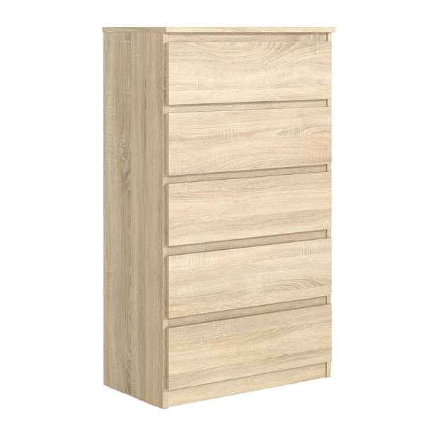 MASSENO KOMODA NUDO, 70/124,5/39 cm s 5 zásuvkami a dvířky, dub Sonoma