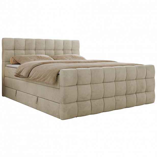 MKS POSTEL BOXSPRING ALTIVO KING DUO 180/200 - Béžová Samet - Topper Visco - H3