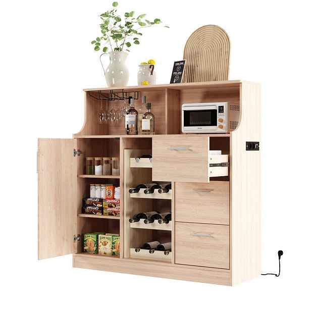 Modenvie SIDEBOARD 120/40/121 cm z MDF v přírodní a bílé barvě s LED a zásuvkou