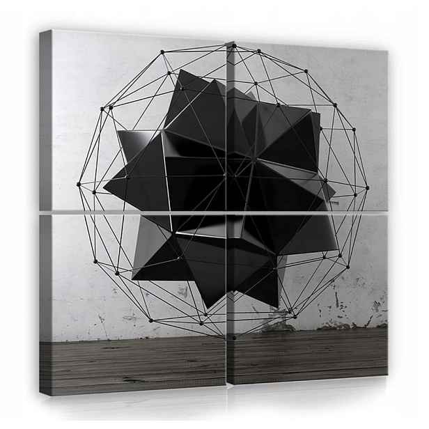Obraz 50x50 Abstrakce 3D geometrie černý lesk textura stěna minimalismus