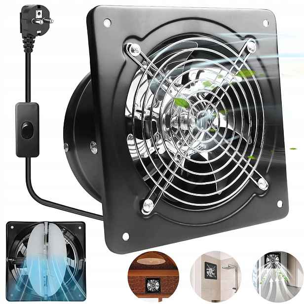 Výkonný Odtahový Ventilátor 150 MM Nerezová Ocel 525 M³/h Pro Garážový Sklep