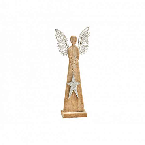 Dřevěný anděl ANGEL SILVER 26 cm přírodní