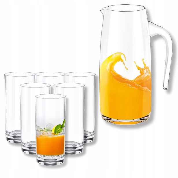 Sada na nápoje a džusy Wilmax, skleněný džbán 1 l a 6 sklenic 390 ml