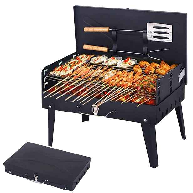 Zahradní Gril Na Uhlí Turistický Přenosný Skládací Kufr Bbq Příslušenství
