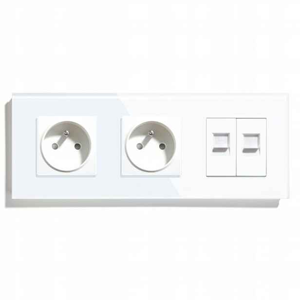 Elektrická Skleněná Zásuvka Trojitá Internet 2x RJ45 CAT5e Zásuvka 16A