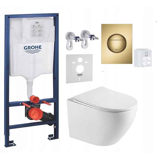 Grohe Podomítková Nádržka s mísou Wc Blatna a tlačítkem, zlatá kartáčovaná barva