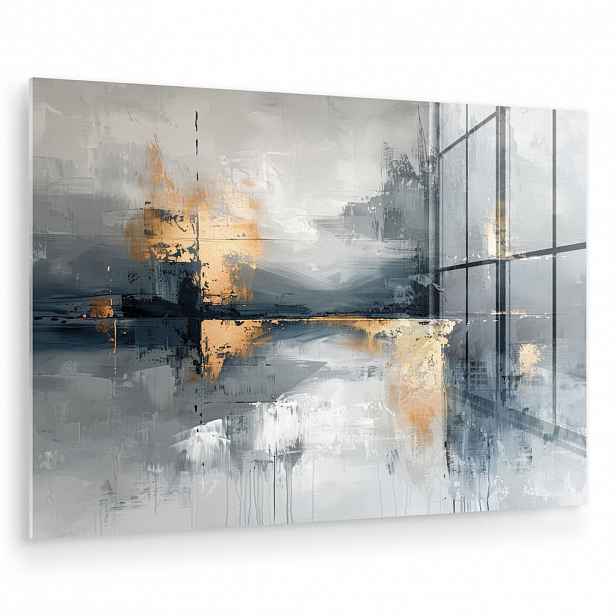 MuchoWow OBRAZ NA AKRYLOVÉM SKLE Umění - šedá - zlatá - abstraktní 60x40 cm