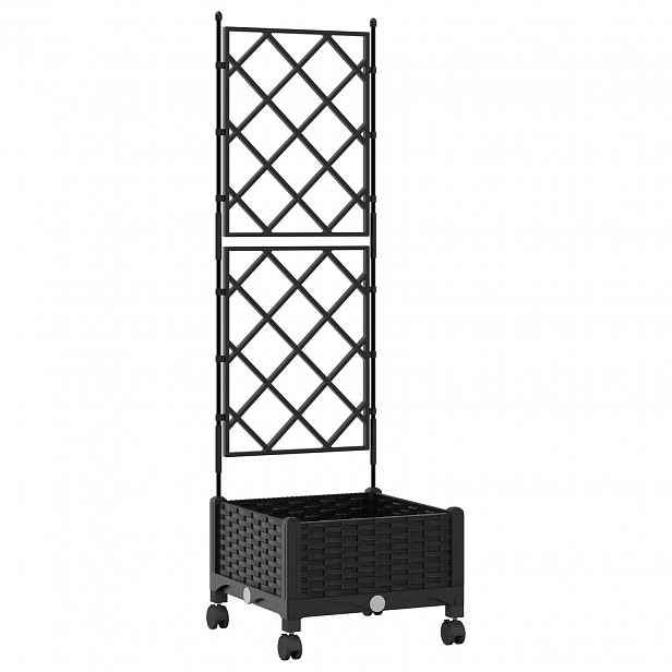 vidaXL Zahradní truhlík s treláží a koly Černá 40 x 40 x 131,5 cm PP