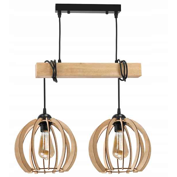 Závěsné Stropní Svítidlo Led Dřevěný nosník 2x E27 Lustr Loft Vzácná koule