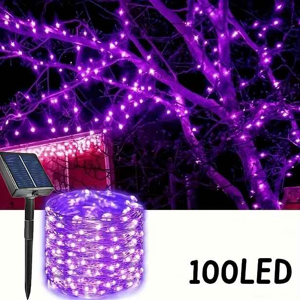 TEMU Solární LED řetězová světla s měděným drátem a lithiovou baterií, 50/100/200 LED venkovní dekorativní světla do zahrady, vhodná pro vánoční