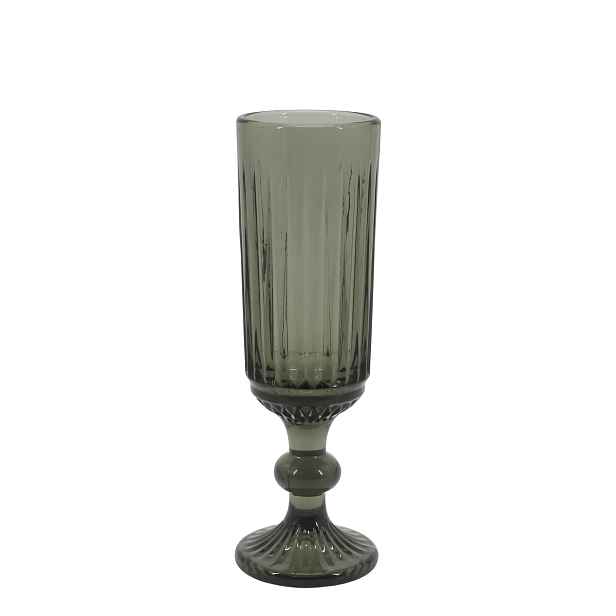 Kouřová sklenice na šampaňské s drážkami Riller – Ø 5,5*19 cm / 200ml Chic Antique