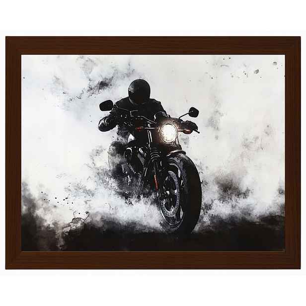 Plakát Rámeček Dřevo Motocykl Sportovní Kouř Motor Černobílý 80x60