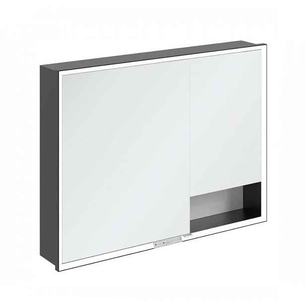 Villeroy & Boch My View+ - Zrcadlová skříňka s LED osvětlením 100x75x17 cm, 2 dvířka, Brilliant White/matná černá B48210VE
