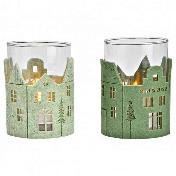 Skleněný svícen GREEN HOUSES 13 cm zelený - různé varianty