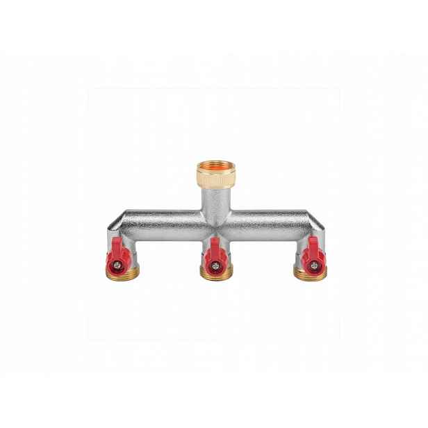 Rozdělovač na kohoutek vnitřní závit 3/4", 3-cestný vnější závit 3/4" s ven