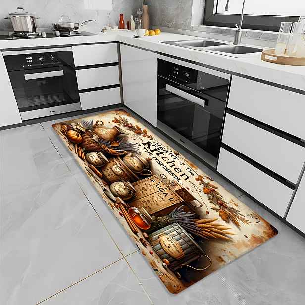 TEMU 1 Prémiová Flanelová Kuchyňská Podložka s Designem "Srdce Kuchyně" - Tloušťka 1.1cm, Ultra Pohodlná & Protiskluzová, Pratelná v Pračce & Odolná