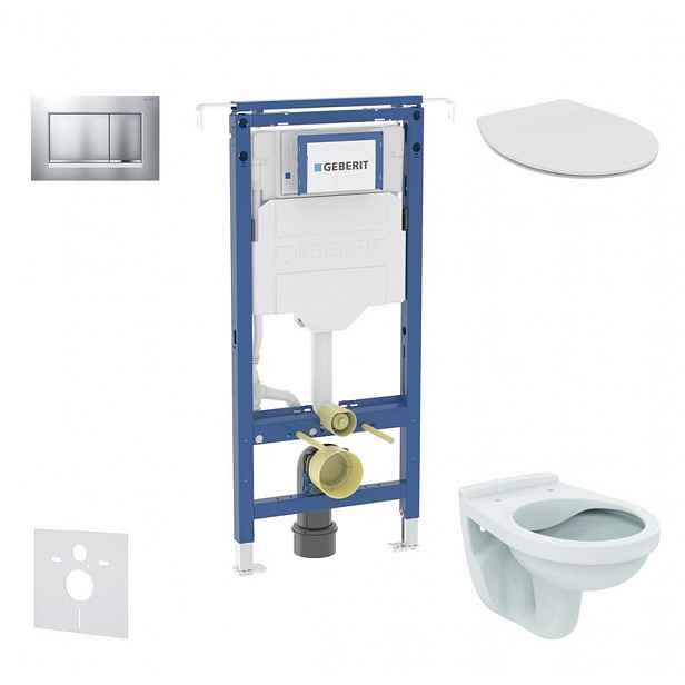 Geberit Duofix - Set předstěnové instalace, klozet Alpha se sedátkem, tlačítko Sigma01, matný chrom SANI11CD2100