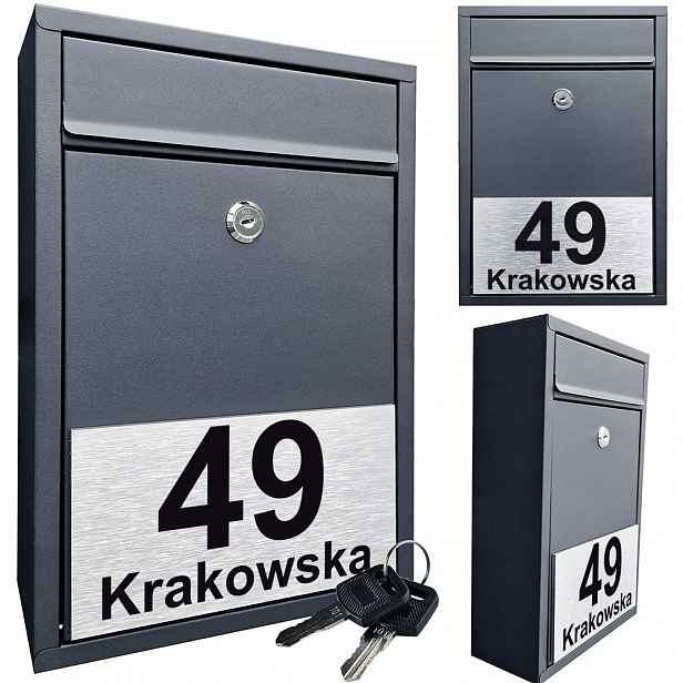 Metalová velká Poštovní schránka s adresou domu Uzamykatelná černá 22x32x8,5