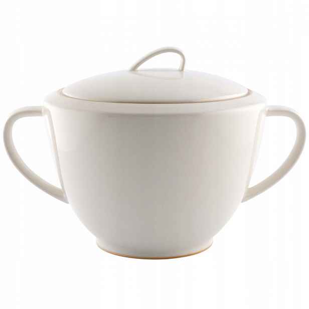 Porcelánová váza na polévku s víkem MariaPaula Nova Ecru Zlatá linka 2,5 l