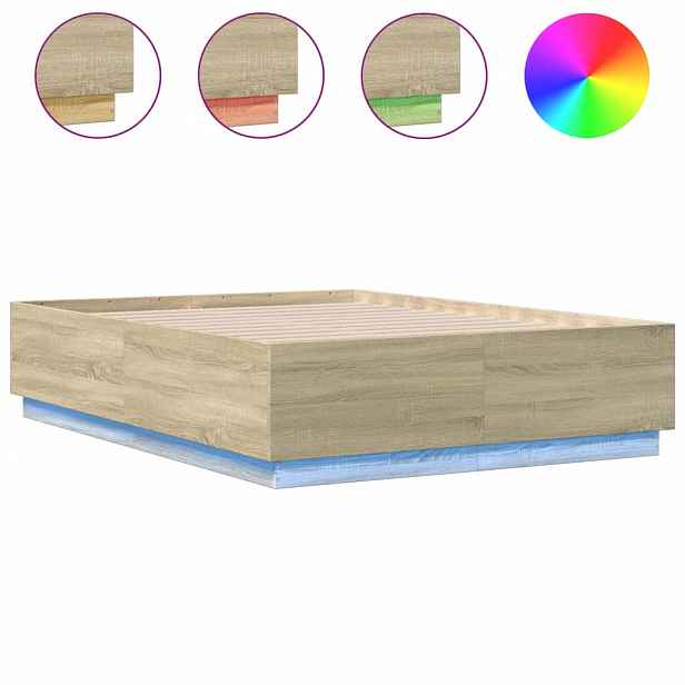 vidaXL Rám postele s LED osvětlením dub sonoma 120 x 190 cm kompozit