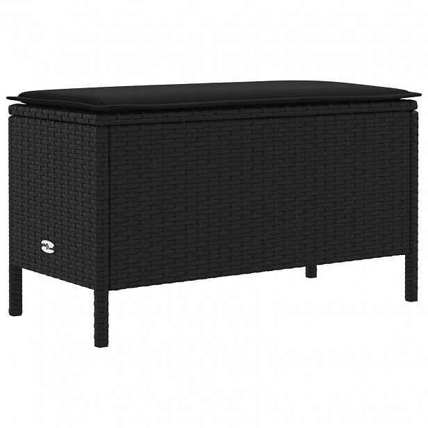 vidaXL Zahradní podnožka s polštářem Černá 80 x 38 x 45 cm PE ratan