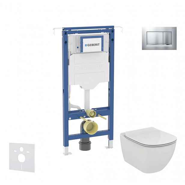 Geberit Duofix - Set předstěnové instalace, klozetu a sedátka Ideal Standard Tesi, tlačítka Sigma20, chrom mat/chrom SANI11CD2108