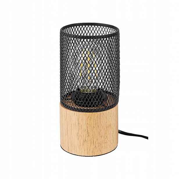 Industriální dřevěná stolní lampa s ažurovou trubicí