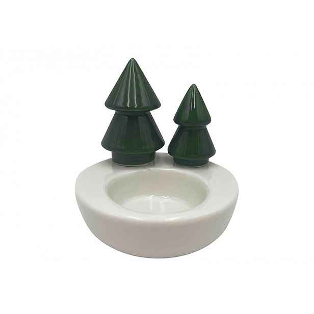 Keramický svícen CHRISTMAS GREEN TREE 9 cm bílý