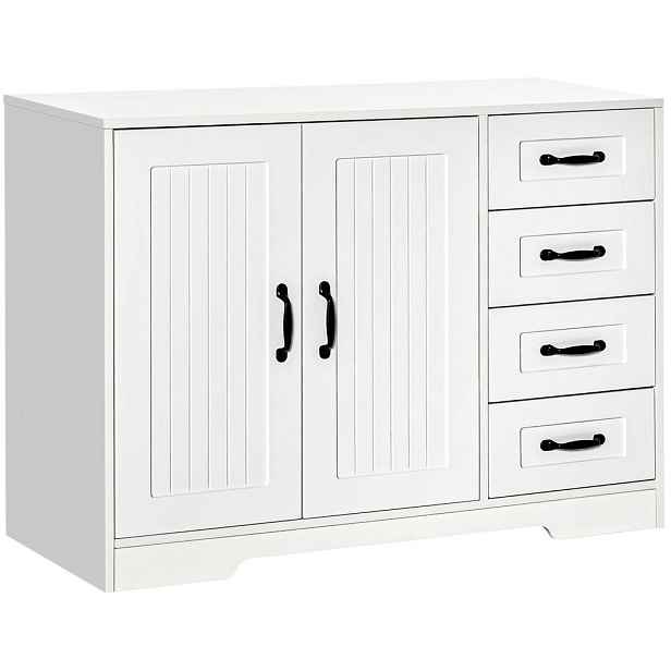 Modenvie SIDEBOARD z MDF, 105/40/76 cm, bílý se 4 zásuvkami a nastavitelnou policí